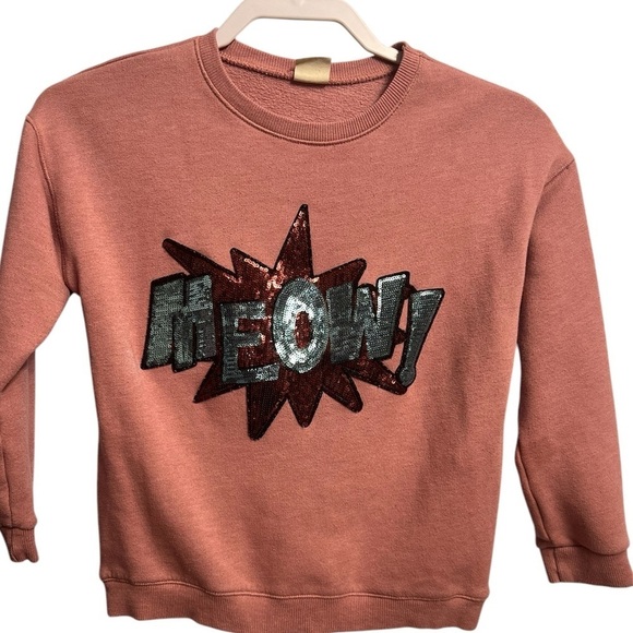 Zara Other - Zara Kids sweater pullover long sleeve sequin MEOW embroider crewneck 9/10 Pink